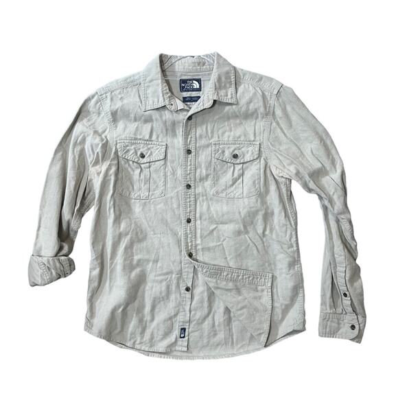 The North Face Khaki Long Sleeve Front Pockets Button Down Shirt Mens Size Med - Picture 1 of 8